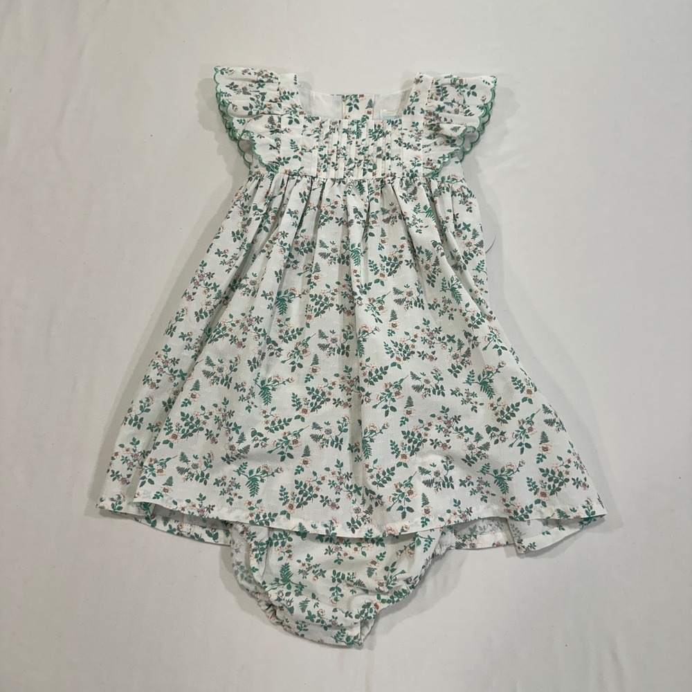 Edgehill Collection Floral Dobby Dress Set Baby Girl 18M White Green Flutter